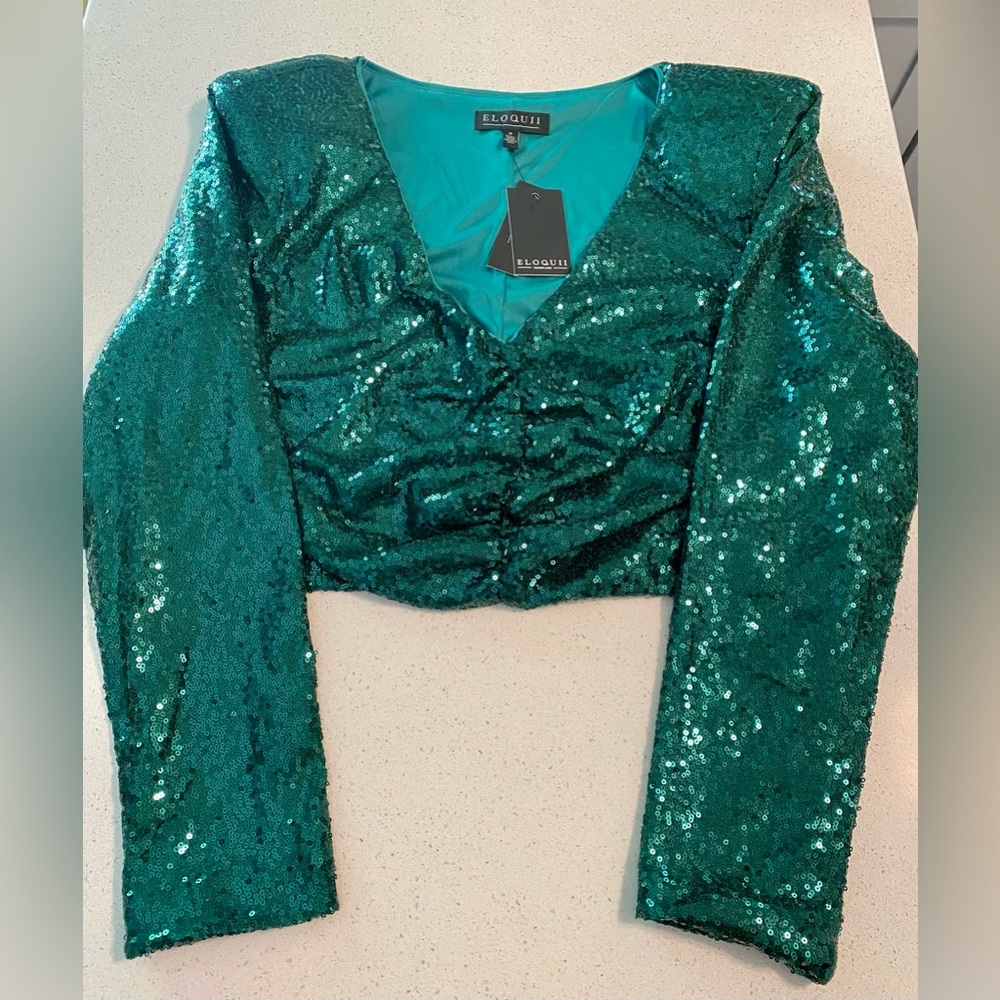 Eloquii Emerald Sequin Crop Top